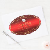 Red Gold Logo Initials Glitter Stars Product Label 楕円形シール (封筒)