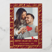 Red & Gold Love Valentines Day Photo 箔シーズンカード (正面)