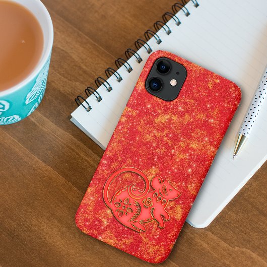 Red Gold Lunar Chinese New Year Zodiac Rat Case-Mate iPhoneケース
