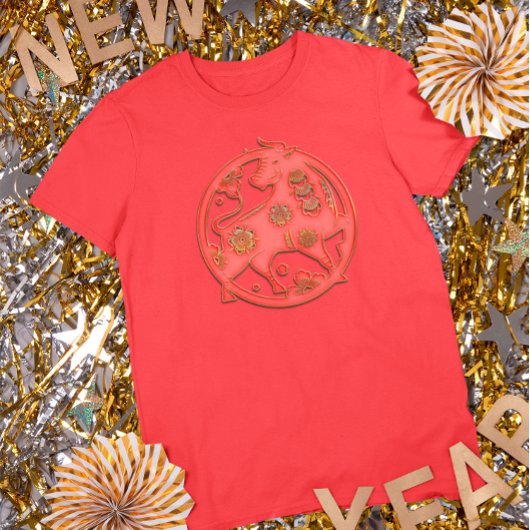 Red Gold Lunar New Year Ox Chinese Zodiac Tシャツ