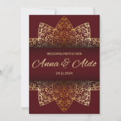 Red gold luxury wedding invitation card 招待状 (正面)
