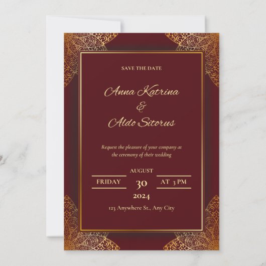 Red gold luxury wedding invitation card 招待状 (裏面)