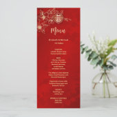 Red Gold Magnolia Chinese Wedding Menu Card 招待状 (スタンド正面)