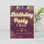 Red & Gold Modern Birthday Party Invitation  招待状 (スタンド正面)