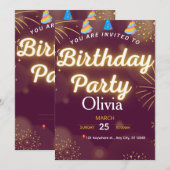 Red & Gold Modern Birthday Party Invitation  招待状 (正面/裏面)