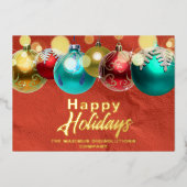 Red Gold Ornaments Corporate Client Holiday 箔シーズンカード (正面)