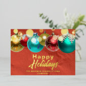 Red Gold Ornaments Corporate Client Holiday 箔シーズンカード (立ち正面)