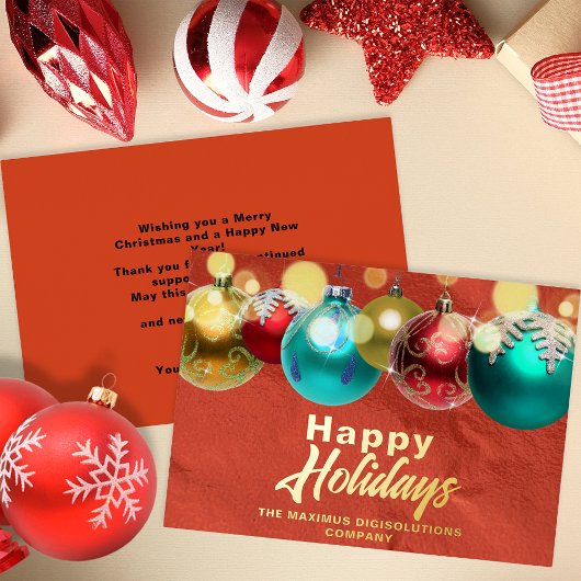 Red Gold Ornaments Corporate Client Holiday 箔シーズンカード