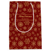 Red Gold Personalized Holiday Paper Gift Bag Luxe ミディアムペーパーバッグ (正面)