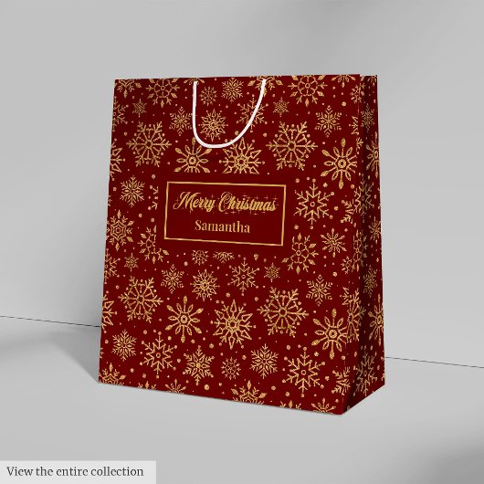 Red Gold Personalized Holiday Paper Gift Bag Luxe ミディアムペーパーバッグ
