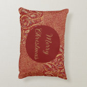 Red Gold Pixels and Flowers, Gold Merry Christmas アクセントクッション (裏面(縦))