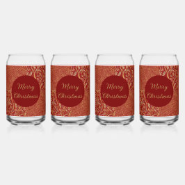 Red Gold Pixels and Flowers, Gold Merry Christmas ガラス缶