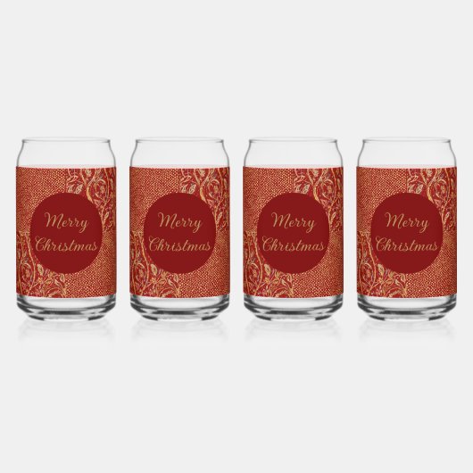 Red Gold Pixels and Flowers, Gold Merry Christmas ガラス缶 (正面)