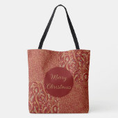 Red Gold Pixels and Flowers, Gold Merry Christmas トートバッグ (裏面)