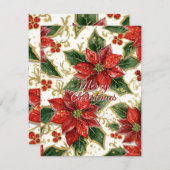 Red Gold Poinsettia Christmas Holiday  シーズンカード (正面/裏面)