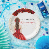 Red & Gold Quinceañera Custom Paper Plate ペーパープレート (パーティー)