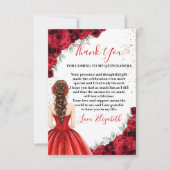 Red & Gold Quinceañera Custom Thank You Card サンキューカード (正面)