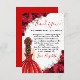 Red & Gold Quinceañera Custom Thank You Card サンキューカード