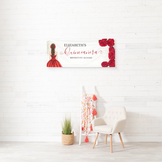 Red & Gold Quinceañera Custom Welcome Banner 横断幕 (インサイチュ)