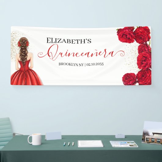 Red & Gold Quinceañera Custom Welcome Banner 横断幕 (トレードショー)