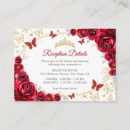 Red Gold Quinceanera Reception Details エンクロージャーカード