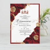 Red Gold Roses Princess Quinceañera  招待状 (スタンド正面)