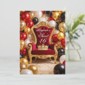 Red & Gold Royal Chair & Crown Birthday Party 招待状 (スタンド正面)