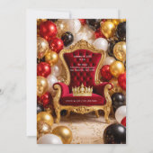 Red & Gold Royal Chair & Crown Birthday Party 招待状 (裏面)