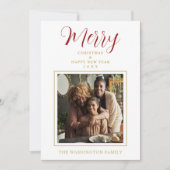 Red & Gold Simple Minimalist Merry Christmas Photo シーズンカード (正面)