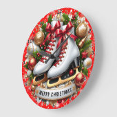 Red Gold Skates Merry Christmas ラージ壁時計 (傾斜)