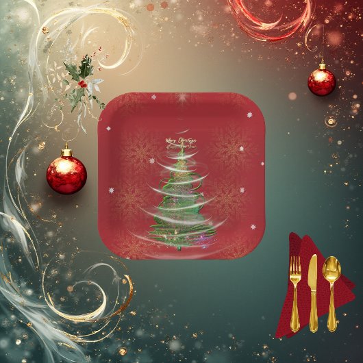 Red & Gold Snowflake Holiday paper plates  ペーパープレート