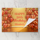 Red Gold Striped Balloons 50th Birthday Placemat ペーパーパッド (折り畳み)
