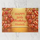 Red Gold Striped Balloons 50th Birthday Placemat ペーパーパッド (正面)