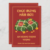 Red & Gold Vietnamese Tet 2026 Banh Chung シーズンカード (正面/裏面)