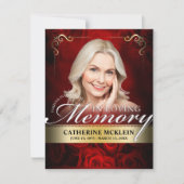 Red & Gold Vintage Roses Obituary Prayer Card 招待状 (正面)