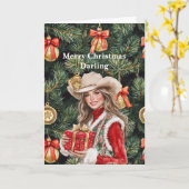 Red Gold Western Cowgirl Christmas  カード (黄色い花)