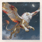 Red Gold Winged Lion/Dragon in Starry Night Skies ガラスコースター (正面)