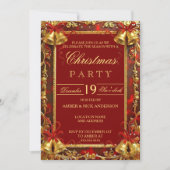 Red Gold Xmas Bells Photo Christmas Holiday Party 招待状 (正面)