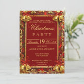 Red Gold Xmas Bells Photo Christmas Holiday Party 招待状 (スタンド正面)