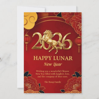 Red Gold Zodiac 2026 Horse Chinese Lunar New Year  シーズンカード