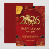 Red Gold Zodiac 2026 Horse Chinese Lunar New Year シーズンカード (正面/裏面)