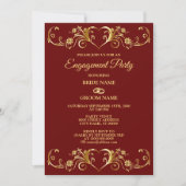 Red Golden Geometric Elegant Engagement Party 招待状 (正面)