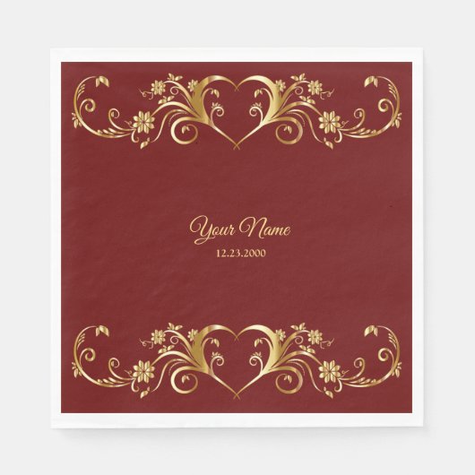 Red Golden Geometric Elegant Wedding Party スタンダードランチョンナプキン (正面)