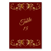 Red Golden Geometric Elegant Wedding Party テーブルナンバー (裏面)