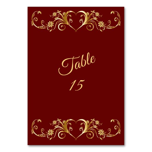 Red Golden Geometric Elegant Wedding Party テーブルナンバー (正面)