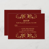 Red Golden Geometric Trendy Wedding 出欠カード (正面/裏面)