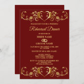 Red Golden Geometric Wedding Rehearsal Dinner 招待状 (正面/裏面)