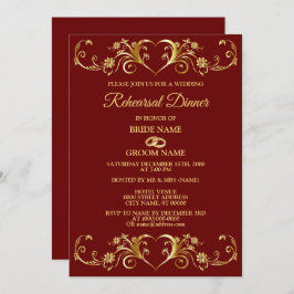 Red Golden Geometric Wedding Rehearsal Dinner 招待状