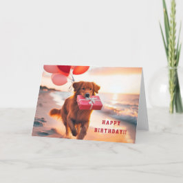 Red Golden Retriever Birthday Wishes Card サンキューカード