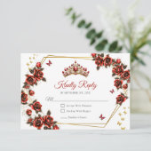 Red Golden Roses Tiara Butterflies Quinceañera 出欠カード (スタンド正面)